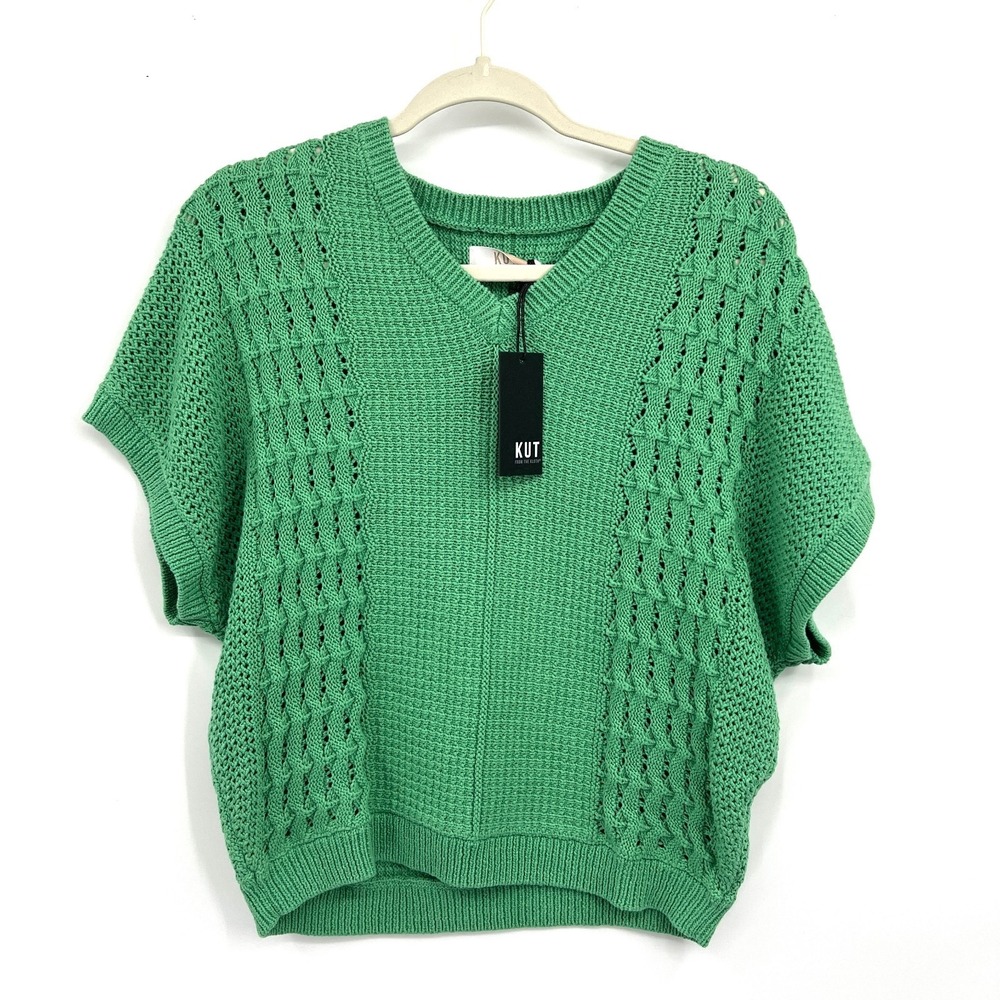 NEW Kut from the Kloth Tilda pullover v-neck sweater top knit green retro M RARE
